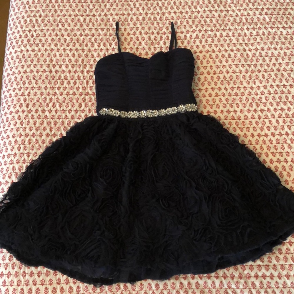 Short Navy Blue Rose accent cocktail dress